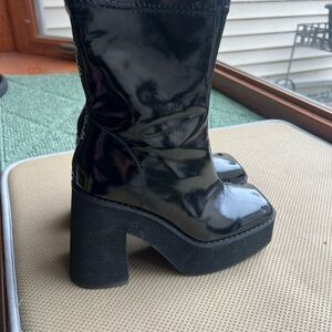 Black Heeled Boots with Chunky Platform Sole